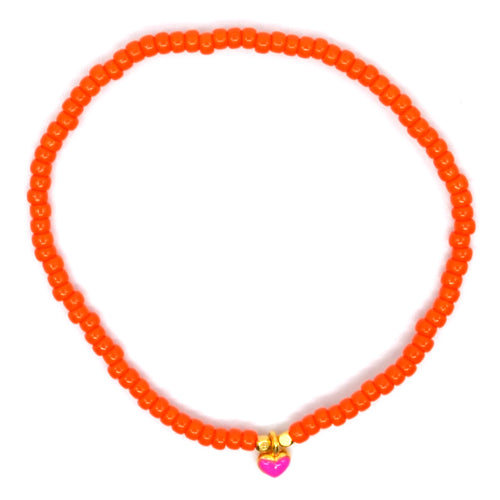 Bert Armband Mini Hartje Elastiek Oranje/Roze