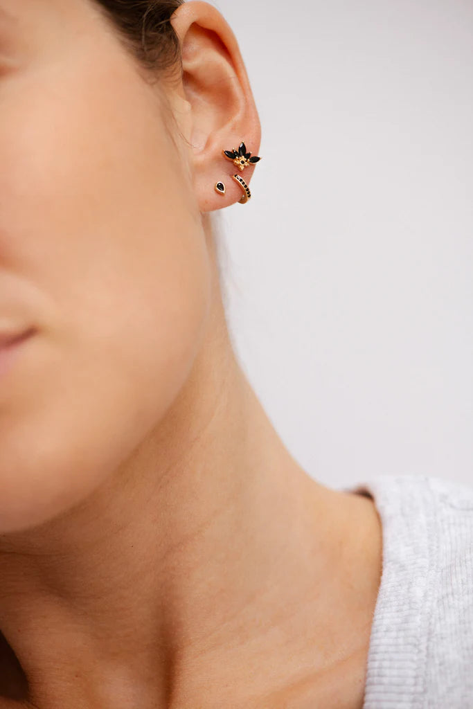 Bobby Rose Jewelry Oorbel Flores Onyx (per stuk)