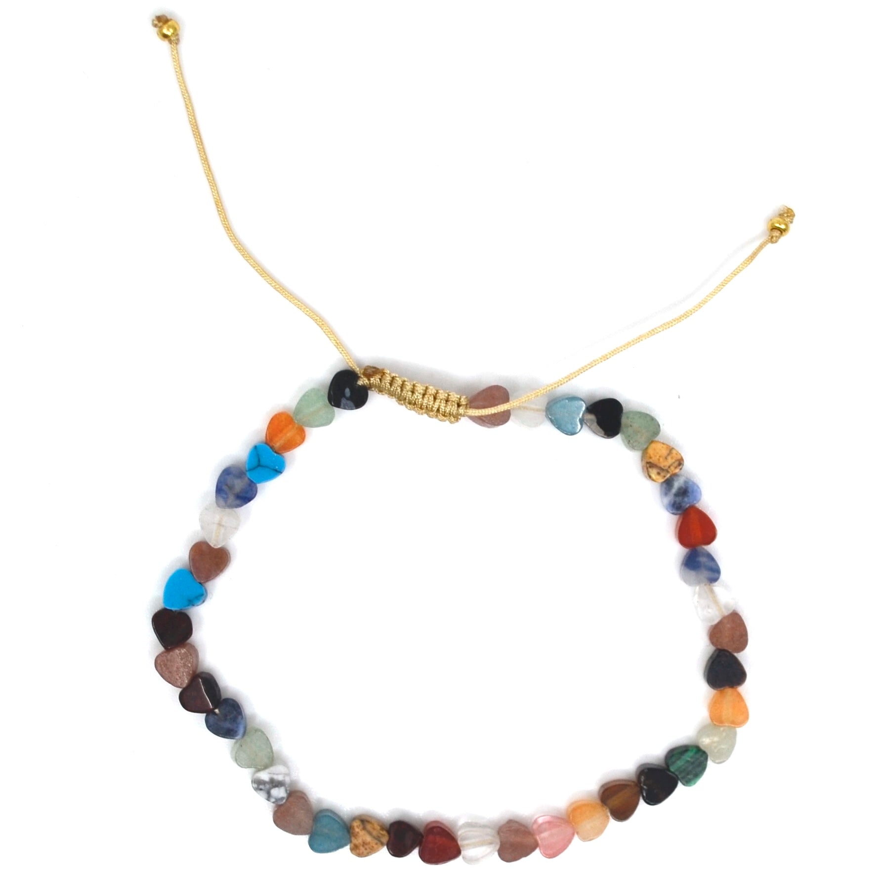 Bert Armband Edelsteen Hartjes Mini Mix op beige koord.