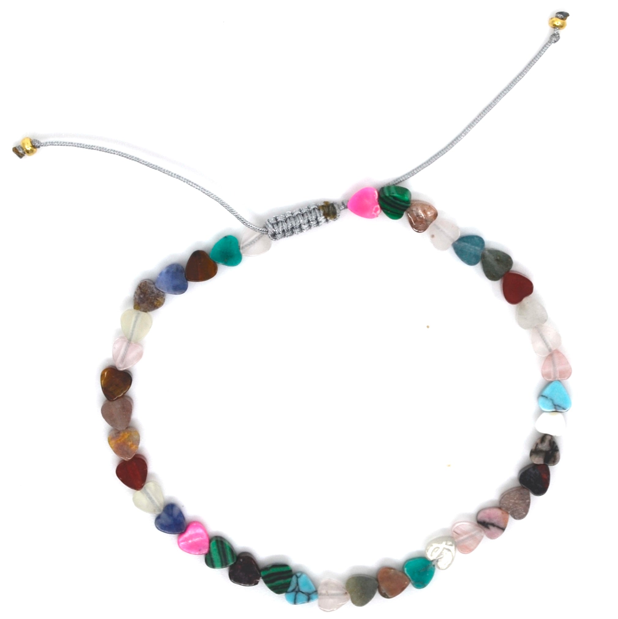 Bert Armband Edelsteen Hartjes Mini Mix op grijs koord.