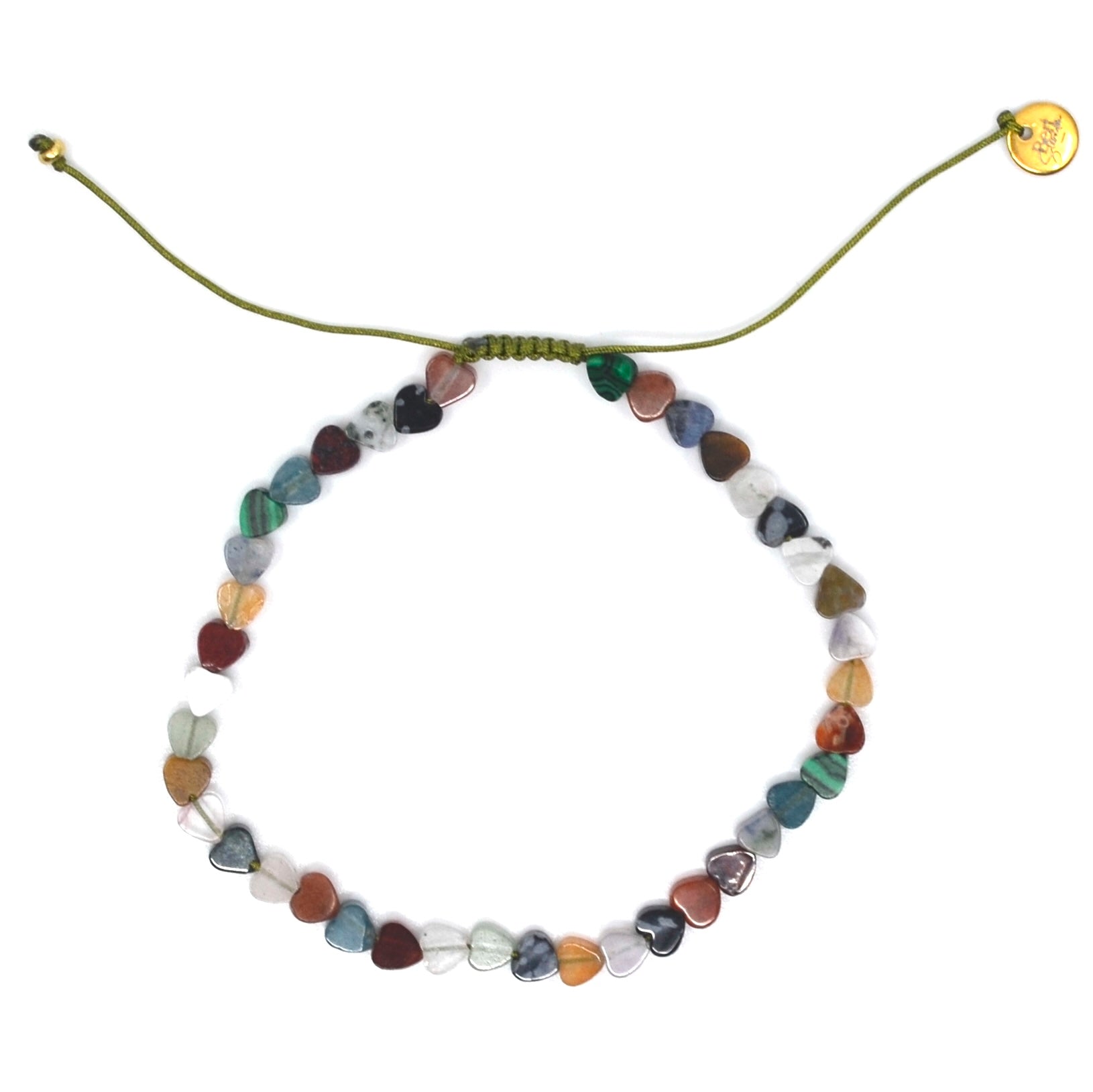 Bert Armband Edelsteen Hartjes Mini Mix op groen koord.