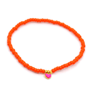 Bert Armband Mini Hartje Elastiek Oranje/Roze