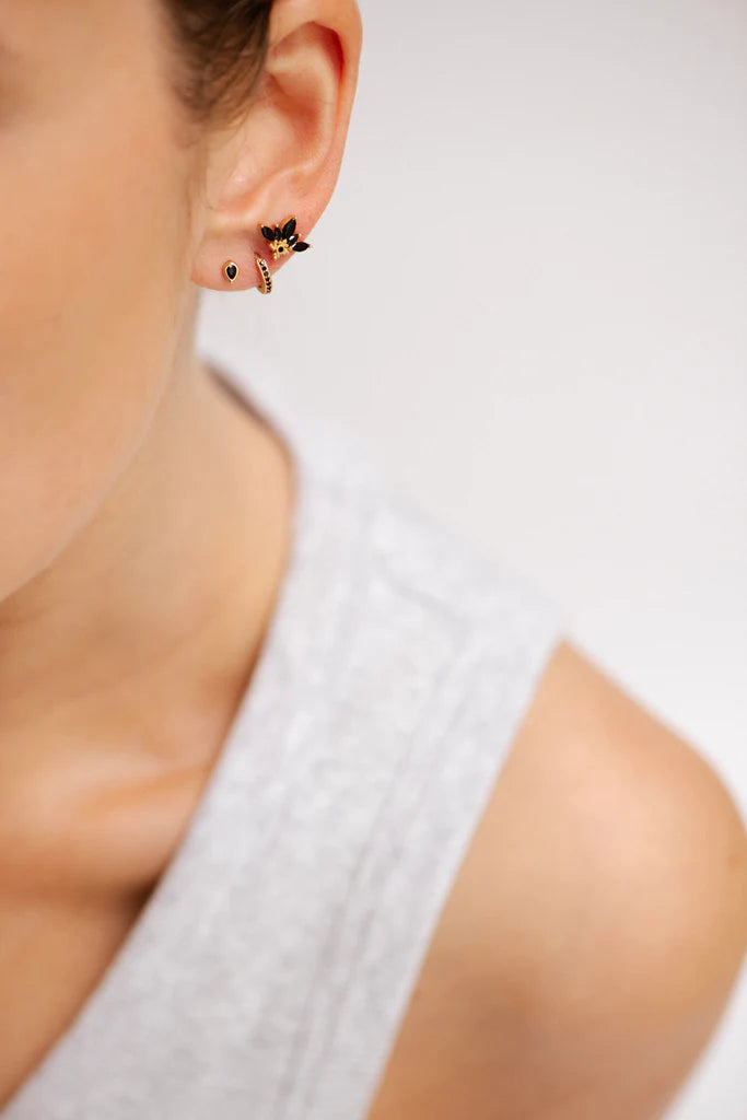 Bobby Rose Jewelry Oorbel Flores Onyx (per stuk)