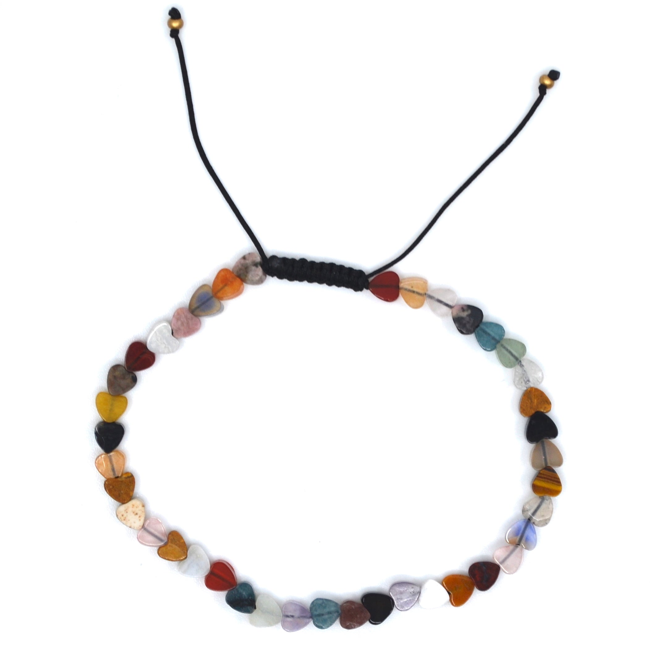 Unieke handgemaakte Bert armband hartjes edelsteen mini, gemaakt van verschillende soorten edelsteen oa goudsteen, unakiet, agaat, sodaliet.